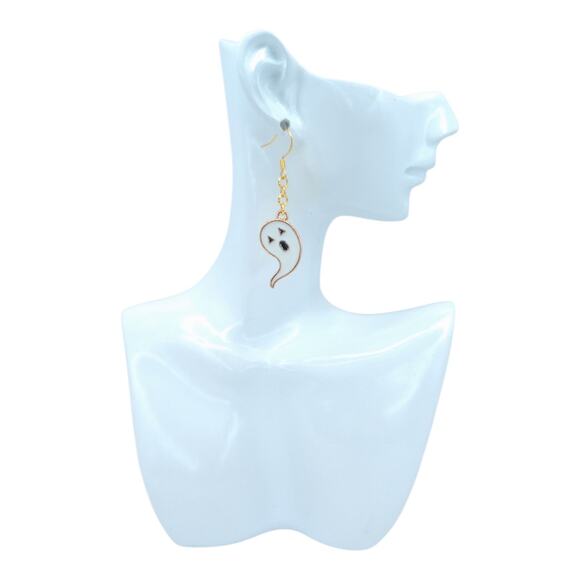 White Ghost Dangle Earrings 👻 Spooky Cute Halloween Jewelry - Picture 4 of 4